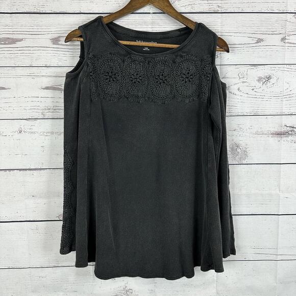 Soft Surroundings Shirt Womens Large Gray Waffle Knit Textured Eyelet Boho - Picture 1 of 11